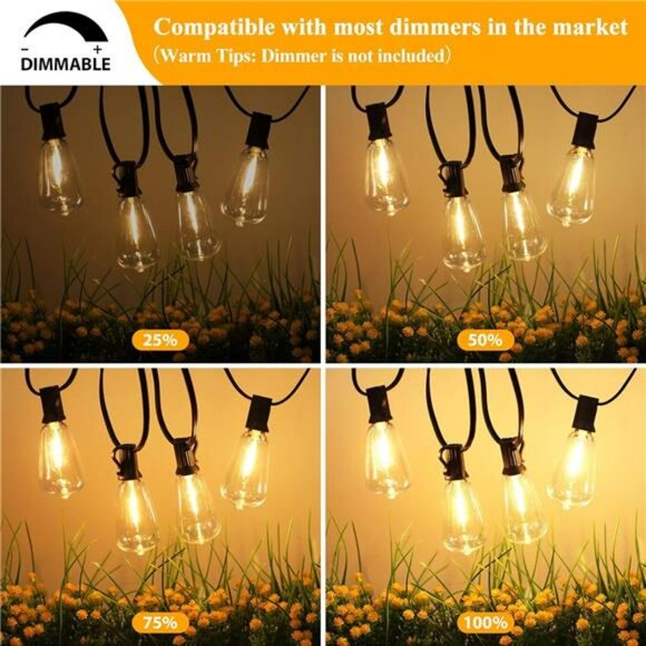 Outdoor string lights 100ft led patio lights waterproof edison bulb garden decor - Picture 4 of 7